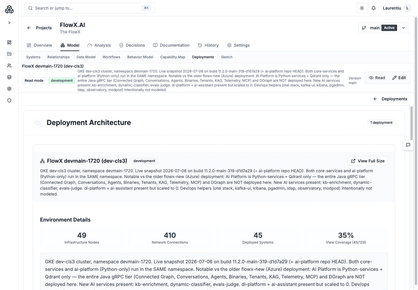 Deployment workbench with infrastructure topology